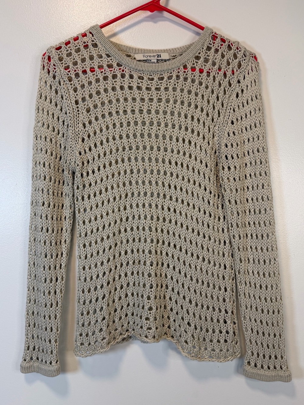 Forever 21 Cream Open-Knit Crochet Long‎ Sleeve Sweater Women’s Medium